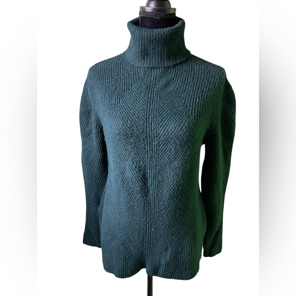 Sweet Romeo Abstract Rib Turtleneck Tunic Sweater Dark Teal XS NWT